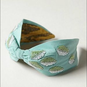 Anthropologie Mint Beaded Turban Headband